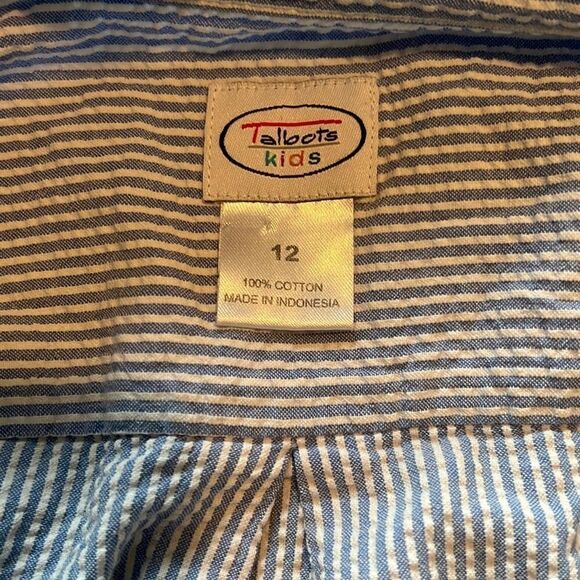 Talbots Kids Light Blue And White Striped Short Sleeve Button-Down Shirt Size 12 - Picture 8 of 8